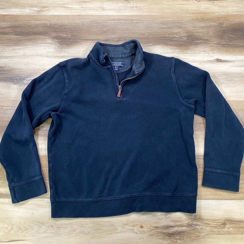 Lands' End Pullover Mens M/T Classic Cotton Sweater Quarter Zip Black Minimalist